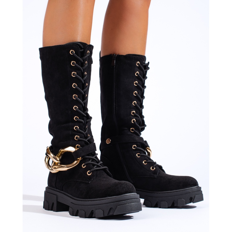 Naisten mokkanahkaiset nauhasaappaat Shelovet musta 1