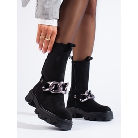 Mokkanahkaiset Chelsea-saappaat Shelovet-ketjulla musta 1