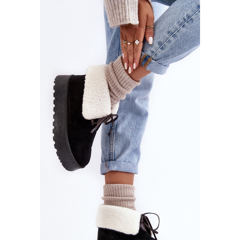 Platform lumisaappaat lampaannahkaisella turkilla, musta Olimuka 2