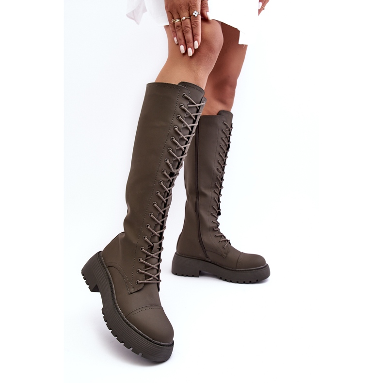 PS1 Nauhalliset, lämpimät saappaat, ylipolven saappaat, tummanvihreät, Bergdis 1