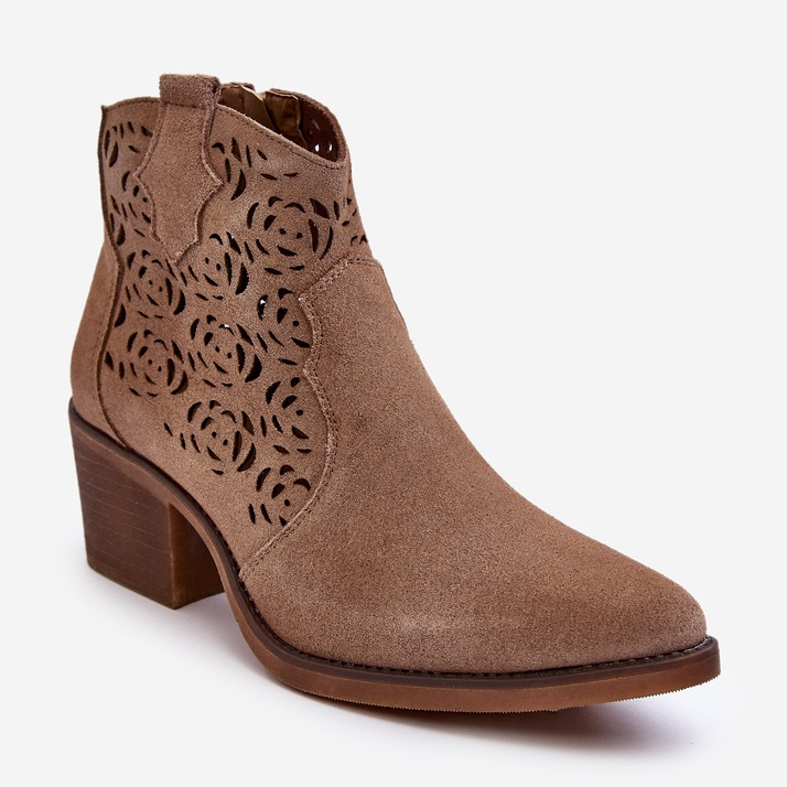 S.Barski Suede Openwork Cowboy Boots D&amp;A SN622-21 Tummanbeige 1
