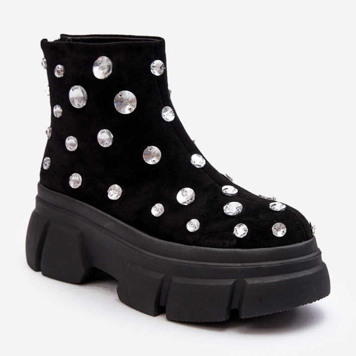 S.Barski Mokkaeristetyt saappaat kristalleilla D&amp;A MR870-83 musta 2