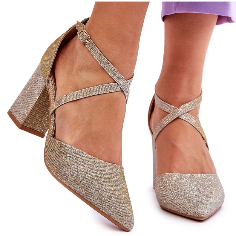 Muodikkaat kiiltävät kultaiset korkokengät kultainen 4