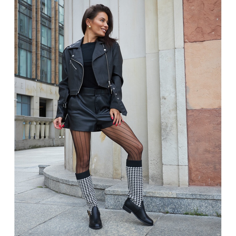 Maestasin mustavalkoiset pitkät houndstooth-saappaat 1