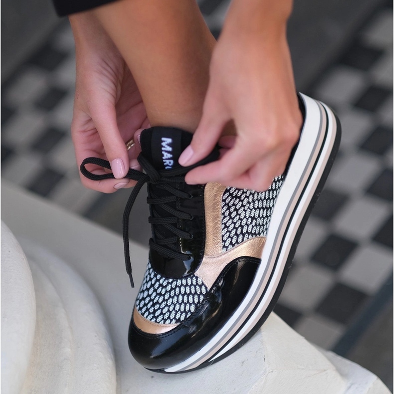 Marco Shoes Kevyet lenkkarit paksulla pohjalla, joka on valmistettu luonnollisesta nahasta musta 1