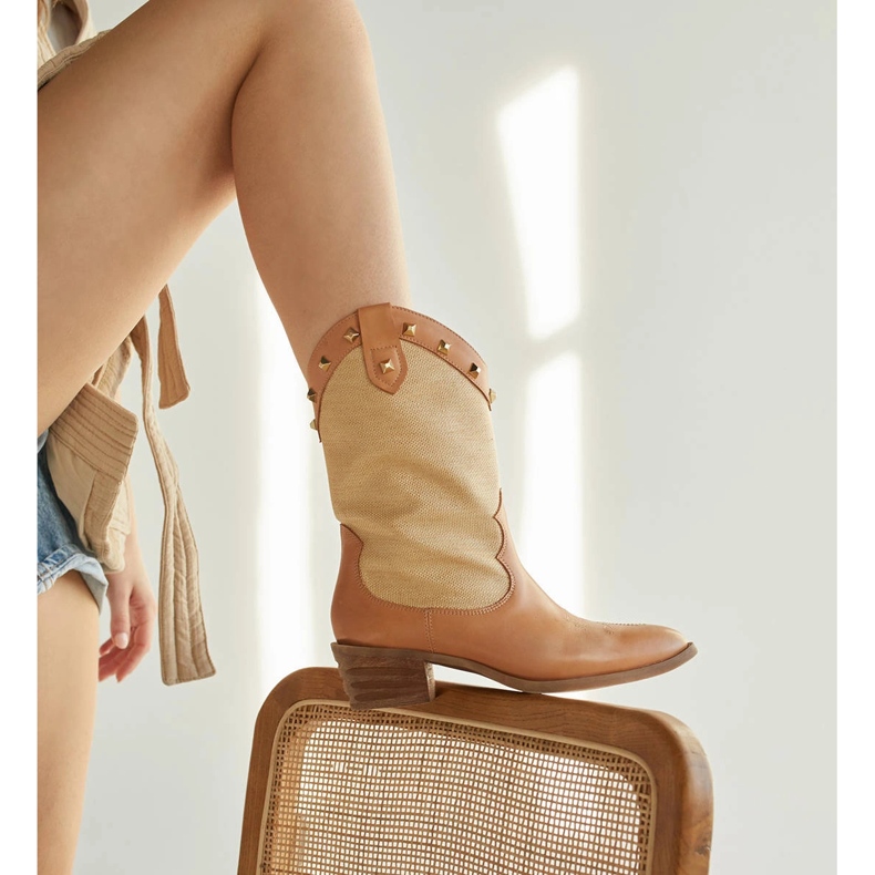 Marco Shoes Cowboy-saappaat yhdistelmä nahkaa ja pellavakangasta 2186B + J-003-1266-4 beige 1