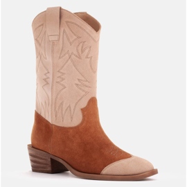 Marco Shoes Brodeeratut mokkanahkaiset cowboysaappaat 2205B-813-096-1 beige ruskea 1