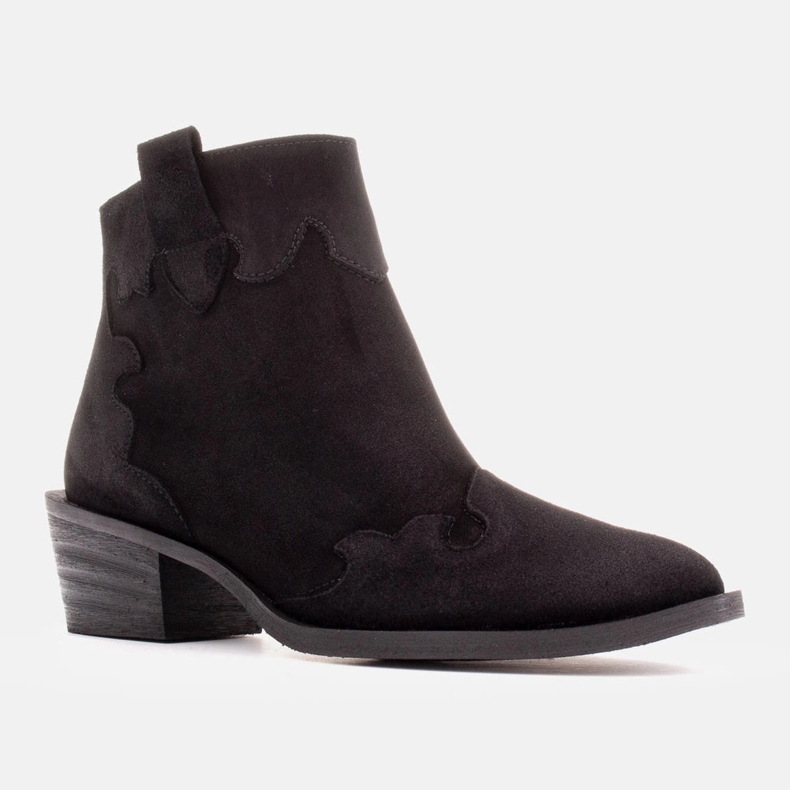 Marco Shoes Tyylikkäät nahkaiset nilkkurit matalalla korolla musta 1