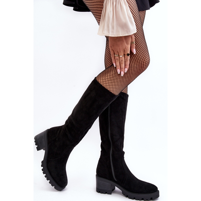 WS1 Naisten polven yläpuolella matalakorkoiset saappaat, musta Beveta 2