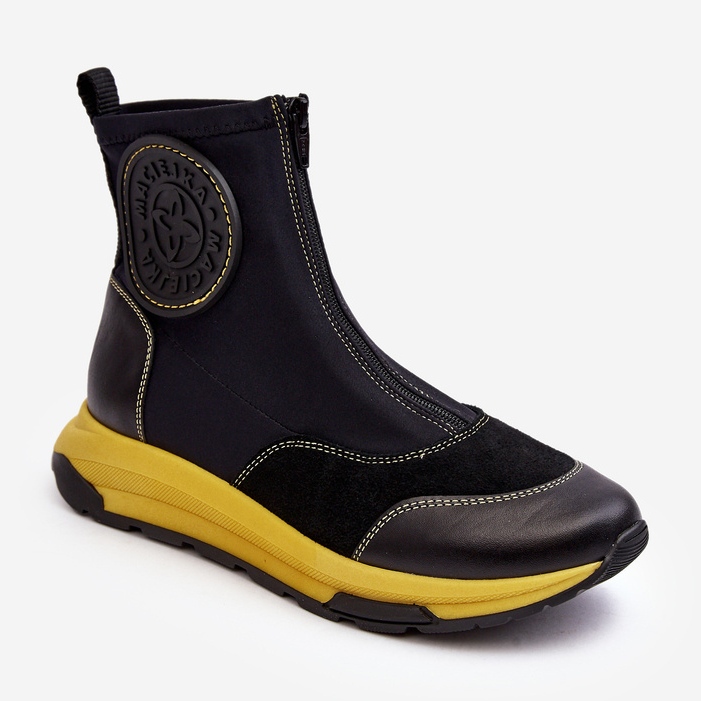 Naisten nahkaiset nilkkurit vetoketjulla Maciejka 06297-01 musta 1