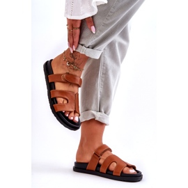 Joia Naisten nahkaiset klassiset varvastossut tarranauhalla, ruskea 4