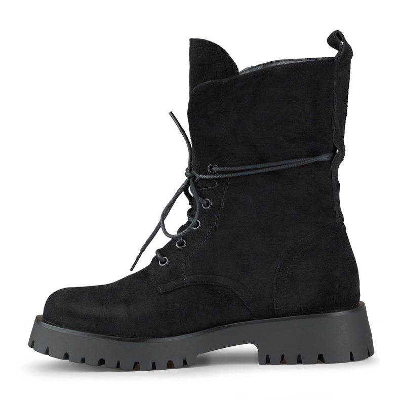 Naisten mustat mokkanahkaa nauhalliset työsaappaat beige 2