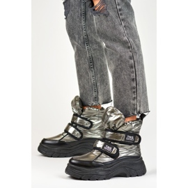 Kiiltävät, lämpimät naisten lumisaappaat tarranauhalla musta 2