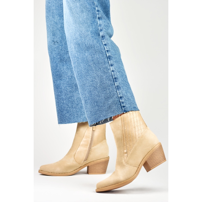 Naisten beigenväriset cowboy-saappaat 2