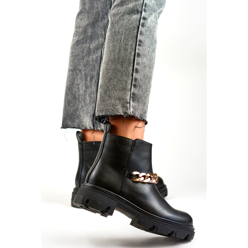 Naisten nilkkurit, joiden ketju on valmistettu ekologisesta nahasta musta 1