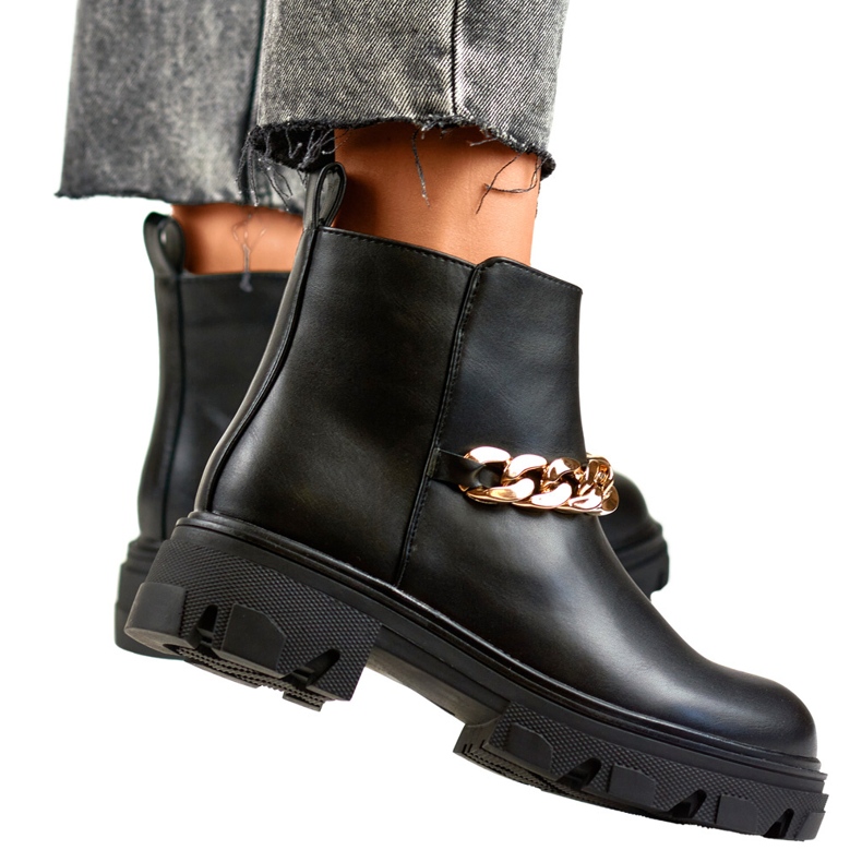 Naisten nilkkurit, joiden ketju on valmistettu ekologisesta nahasta musta 2