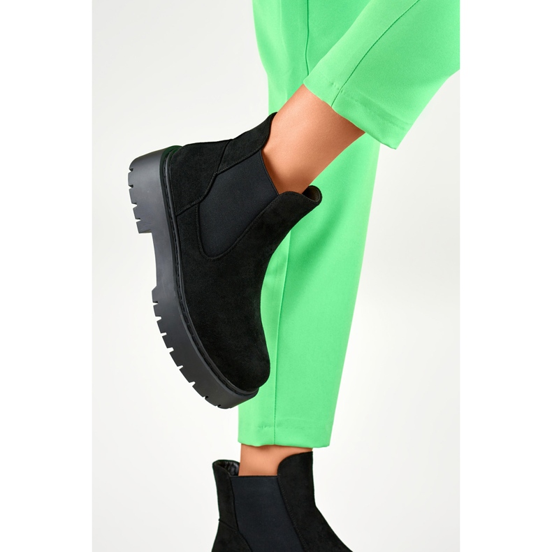 Naisten mokkanahkaiset Chelsea-saappaat, joissa paksu pohja musta 1