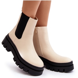 Vinceza Leather Worker Boots Beige Loretta 10