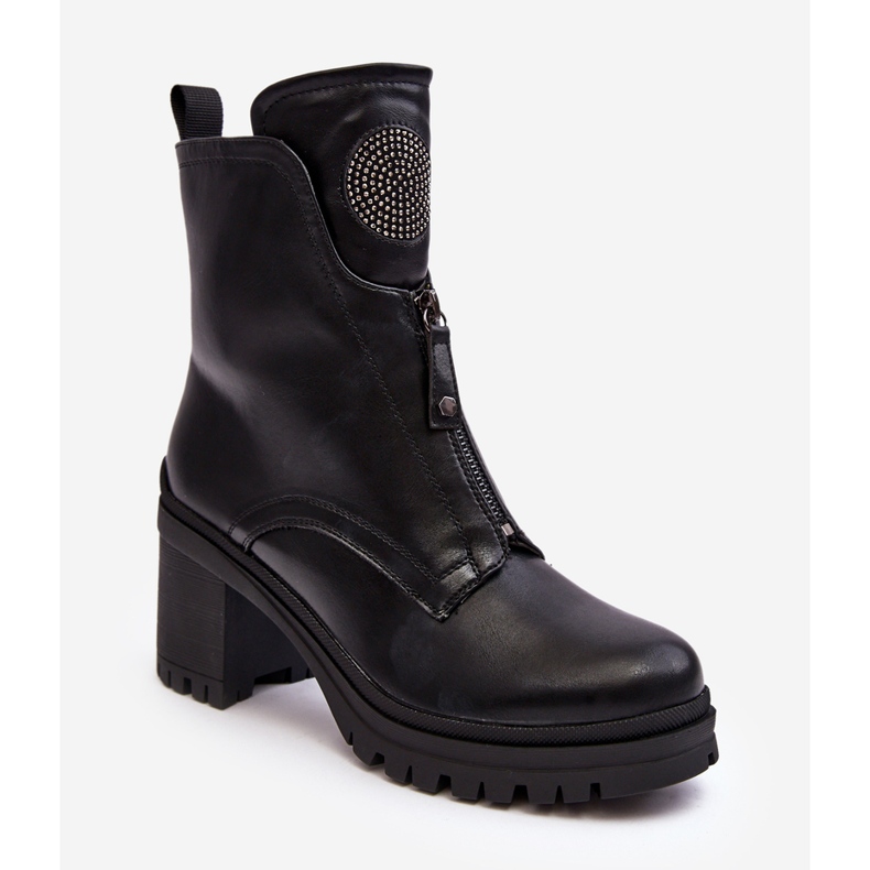 Vinceza Naisten nahkaiset nilkkurit strassikivillä Black Rosie musta 2