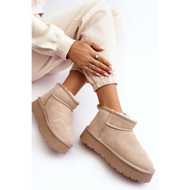 Muodikkaat mokkanahkaiset Low Snow Boots Vaalea beige Nucca 1