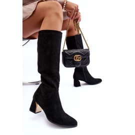 Seastar Polven yli ulottuvat mokkanahkaiset saappaat mustilla korkokengillä musta 6