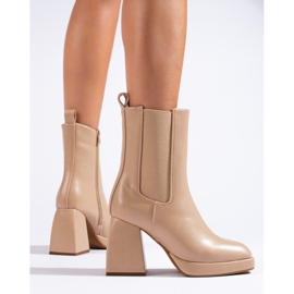 Beiget Shelovet naisten Chelsea-saappaat leveällä kantapäällä 1