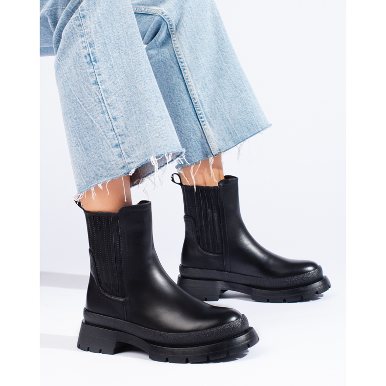 SHELOVET Mustat Chelsea-saappaat, joissa paksu pohja 1