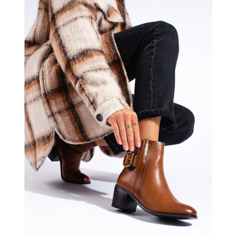 Tyylikkäät ruskeat Shelovet korkeakorkoiset nilkkurit 1