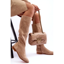 PA1 Suede Flat Heel Boots Beige Eelin 4