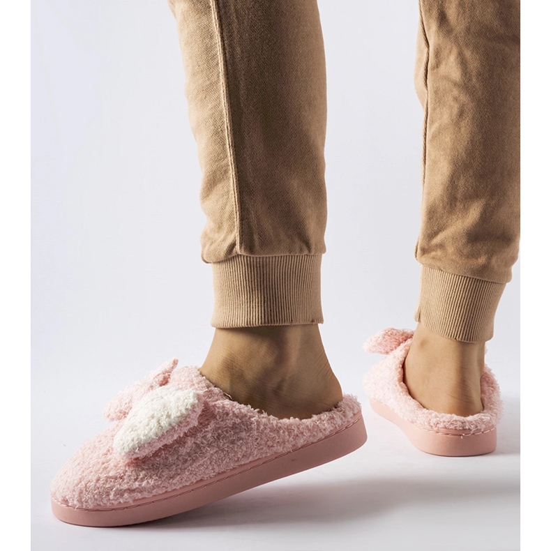 Vaaleanpunaiset lämpimät tossut rusetilla vaaleanpunainen 2