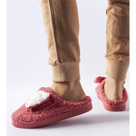 Tummanpunaiset lämpimät tossut Delfio-rusetilla vaaleanpunainen 1