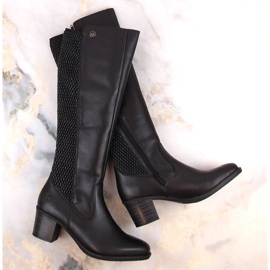 Nahkaiset mukavat naisten kumisaappaat, eristetty musta Rieker Y2050-00 1