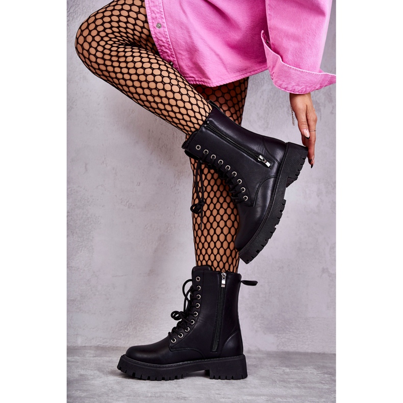 NEWS Eco-nahkaeristetyt työntekijänilkkurit, mustat 2