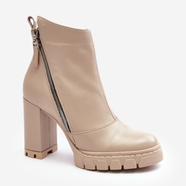 Muodikkaat nahkaiset korkeakorkoiset nilkkurit Laura Messi 2509 vaalea beige 1