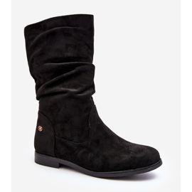 Naisten tasaiset saappaat, joissa on ryppyinen päällinen, musta Kotine 1
