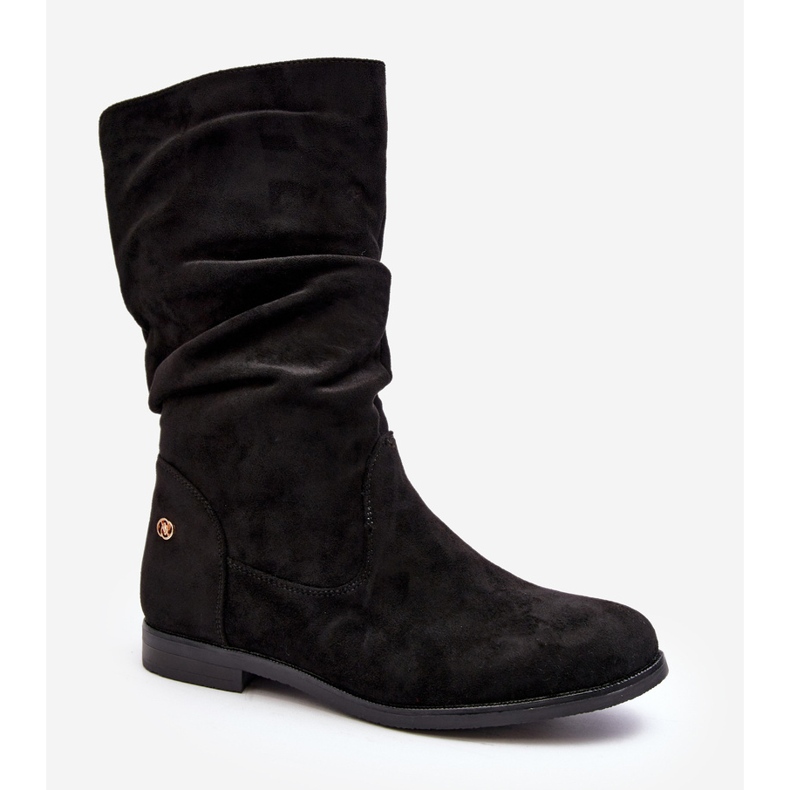 Naisten tasaiset saappaat, joissa on ryppyinen päällinen, musta Kotine 1