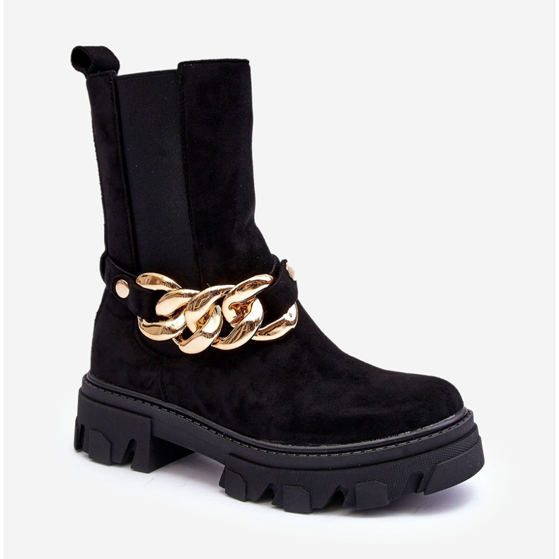 Naisten mokkanahkaiset nilkkurit ketjulla, musta Nemette 1