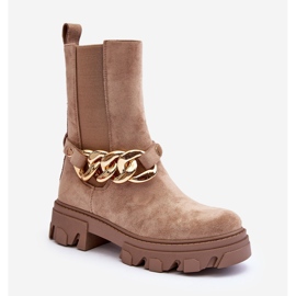 Naisten mokkanahkaiset nilkkurit ketjulla, beige Nemette 1