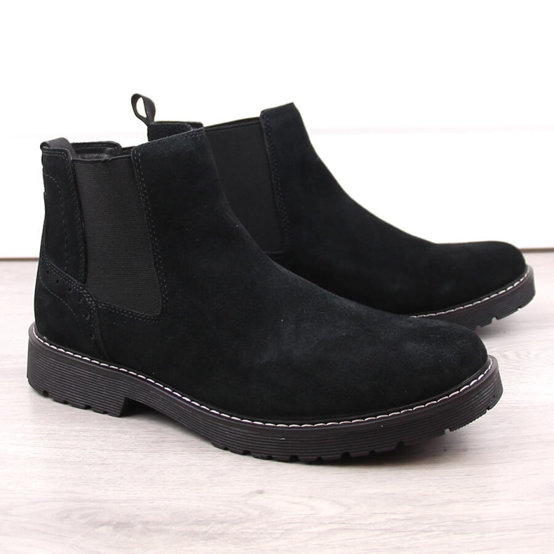 Miesten nahkaiset mokkanahkaiset Chelsea-saappaat, mustat slip-on Filippo MBT5003 1