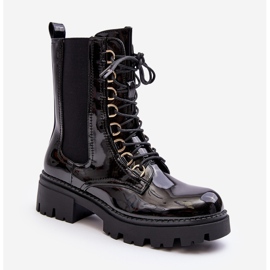 Naisten mustat Charmea Patent Worker Boots 1