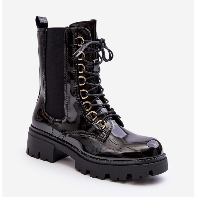 Naisten mustat Charmea Patent Worker Boots 1