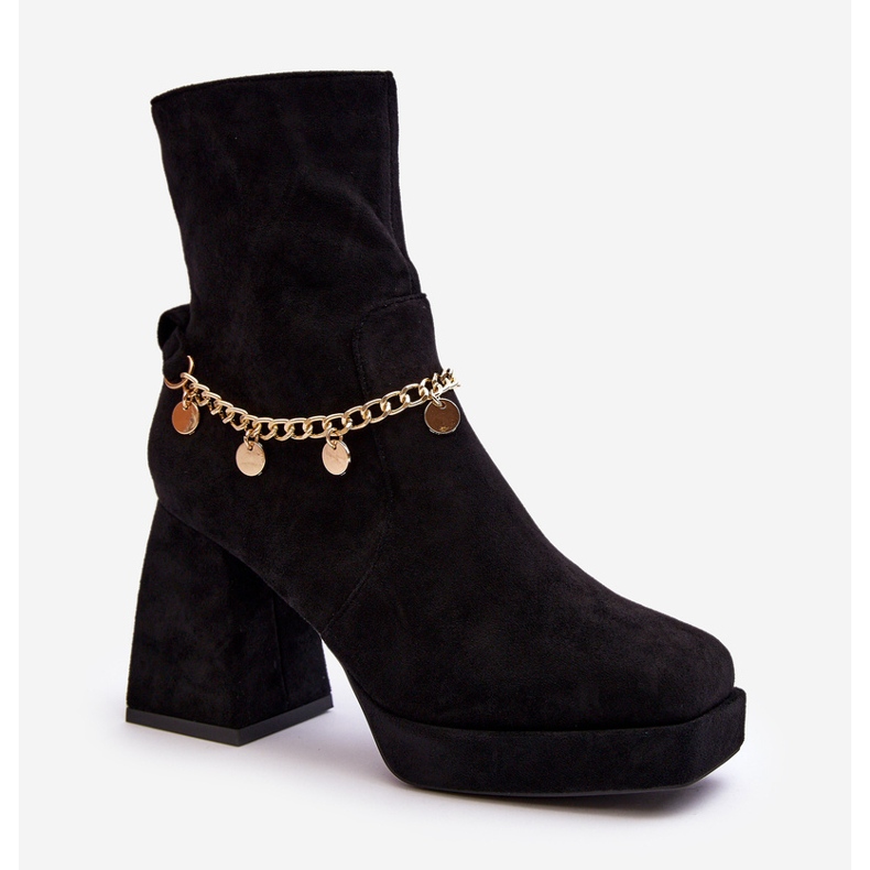 Naisten korkeakorkoiset nilkkurit ketjulla, musta Tiselo 1