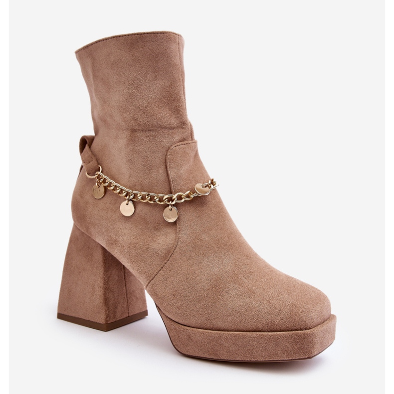 Naisten korkeakorkoiset nilkkurit ketjulla, beige Tiselo 1