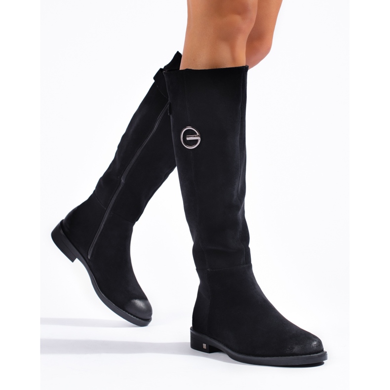 W. Potocki Potockin mokkanahkaiset naisten tasakorkoiset saappaat musta 1