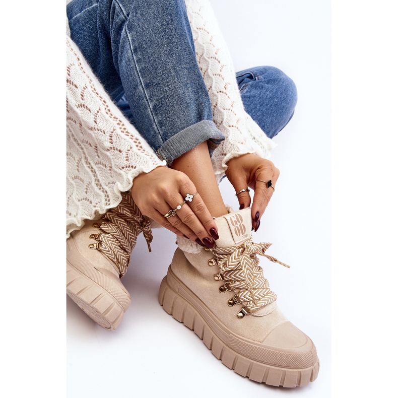 Eristetyt Trapper-saappaat paksulla pohjalla, vaalea beige Ralotta 2