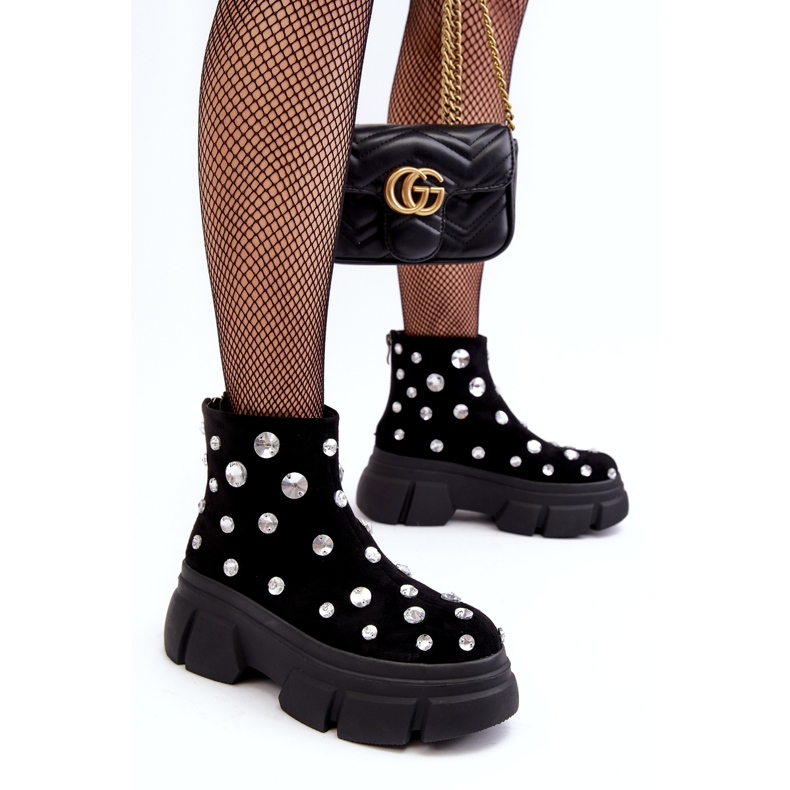 S.Barski Mokkaeristetyt saappaat kristalleilla D&amp;A MR870-83 musta 2