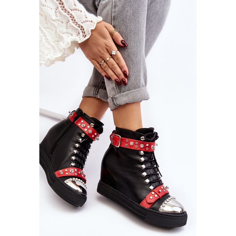 Eristetyt kiila saappaat strassit, ekologinen nahka Lu Boo, musta 1