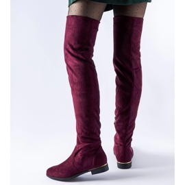 Pitkät viininpunaiset lämpimät eco-mokkanahka Elwira-saappaat punainen 1