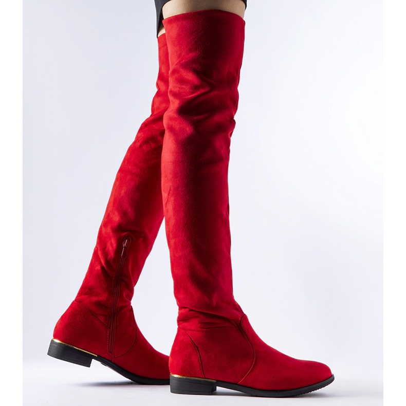 Pitkät punaiset lämpimät eko-mokkanahka Elwira saappaat punainen 1