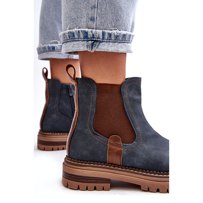 Evento Eristetyt naisten Chelsea-saappaat tasakorkoisilla, Blue Myrine sininen 2